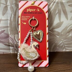 Piper K Gold and Cream Swan Charm with Heart Accent